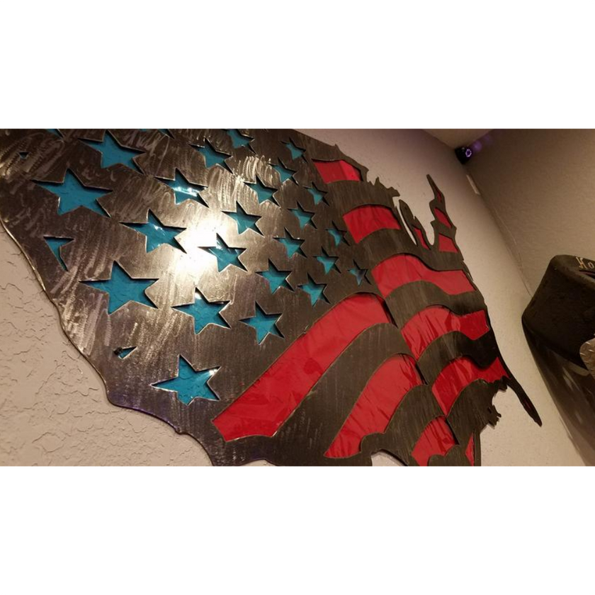 american flag in the shape of  the united states metal art