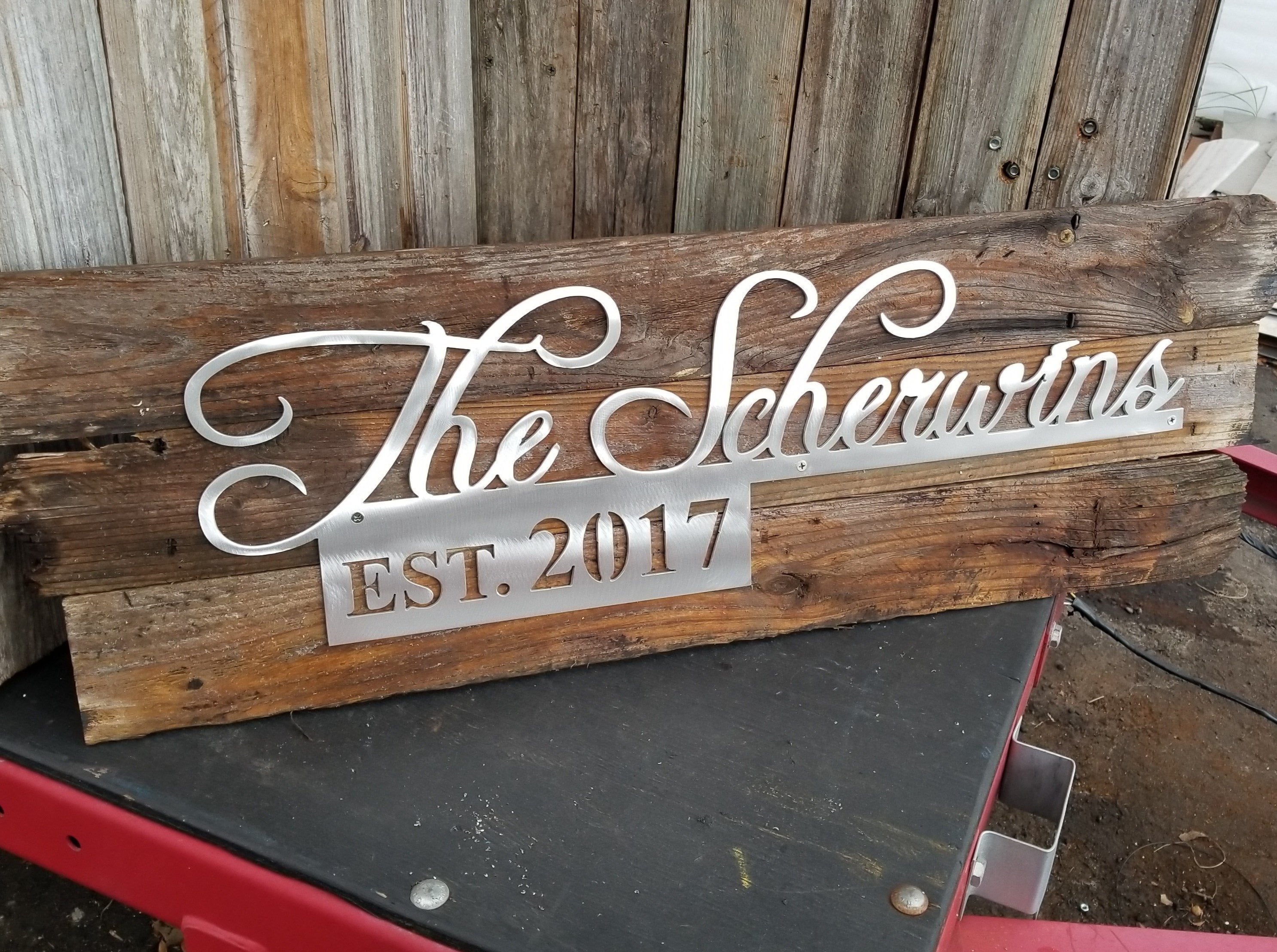 Date Sign Cursive Cursive Name Bar with Established Year - Anniversary or Wedding Plaque ...