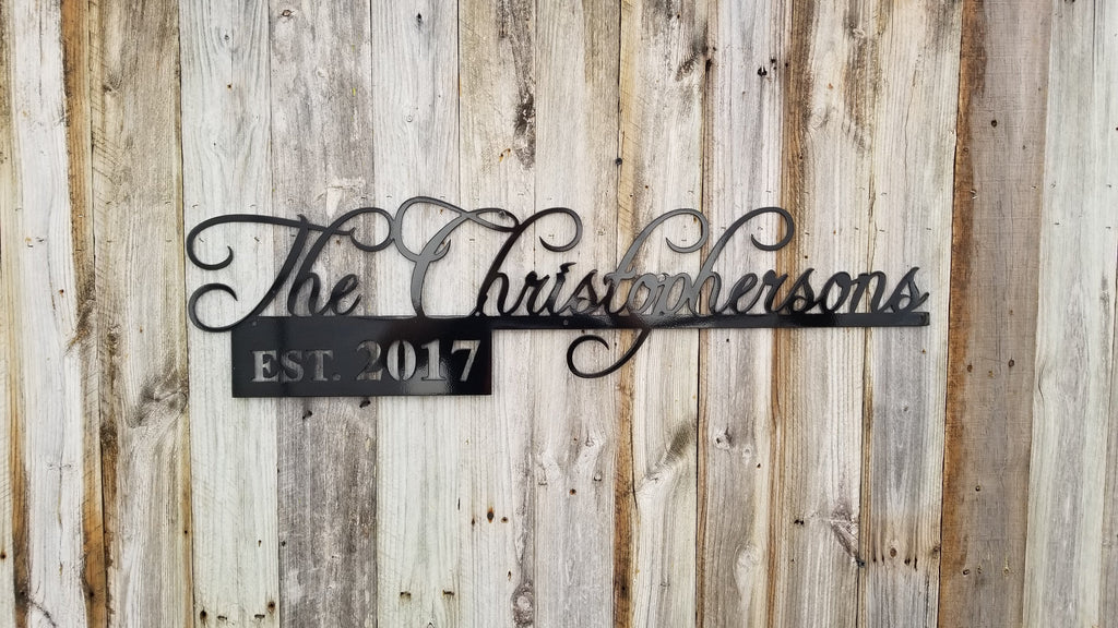 Cursive Name Bar with Established Year - Anniversary or Wedding Plaque ...