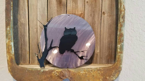 Owl Silhouette On A Branch With Moon-advanced-metal-art.myshopify.com