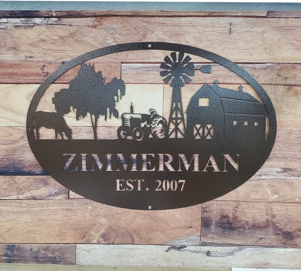Monogram Scene Farm Scene Monogram with Name and Established Date - Advanced Metal Art